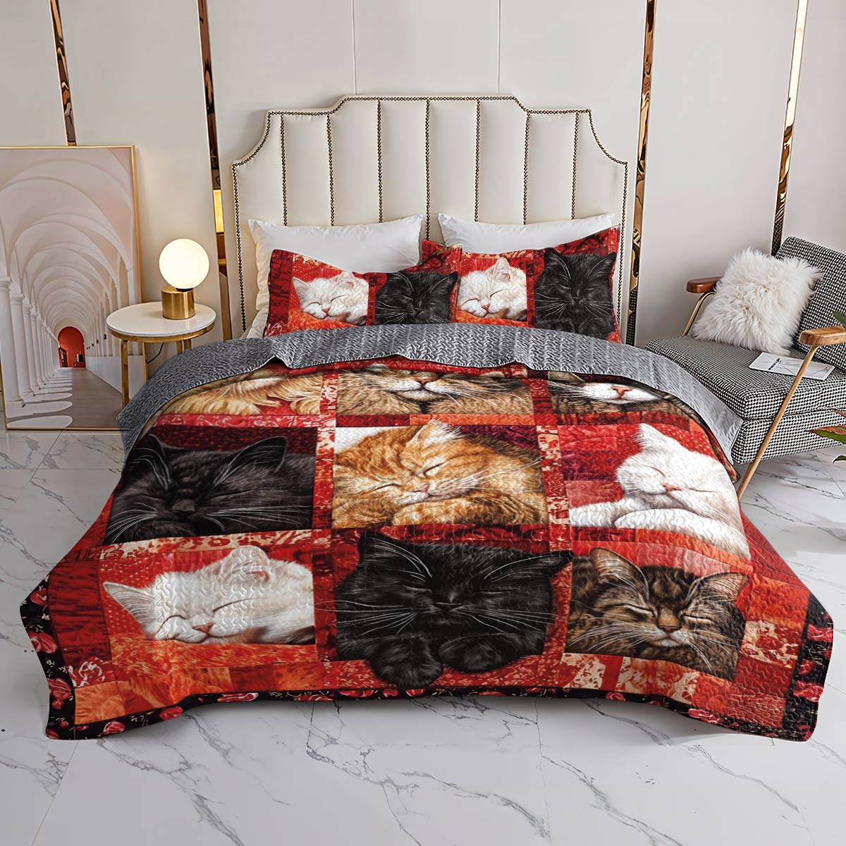 Lorva All Season Quilt 3-Piece Set Warm Hearts, Sleeping Cats