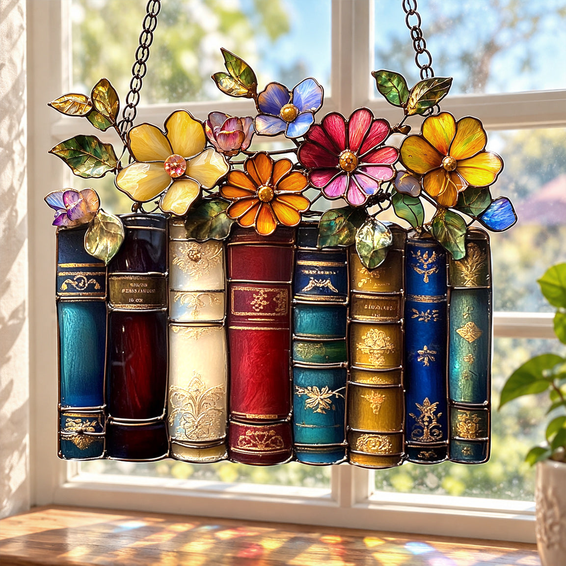Lorva Reading Suncatcher Charming Floral Books