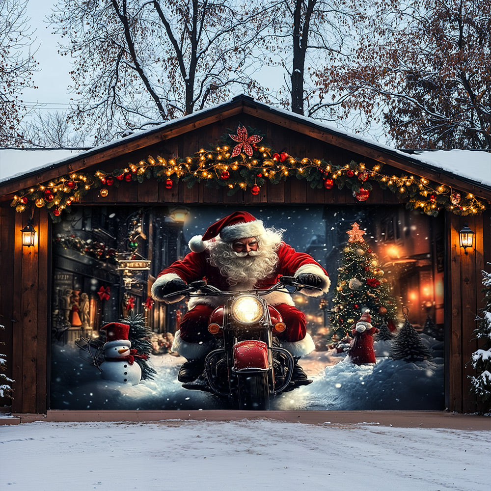 Lorva Christmas Garage Door Banner Decoration Nightmare Santa Motorcycle