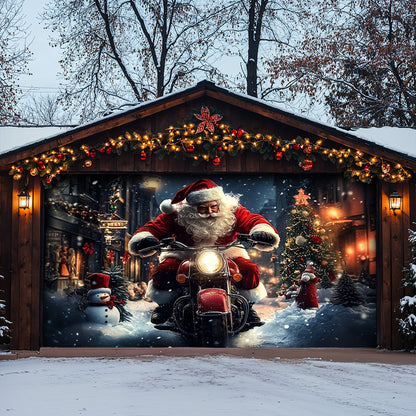 Lorva Christmas Garage Door Banner Decoration Nightmare Santa Motorcycle