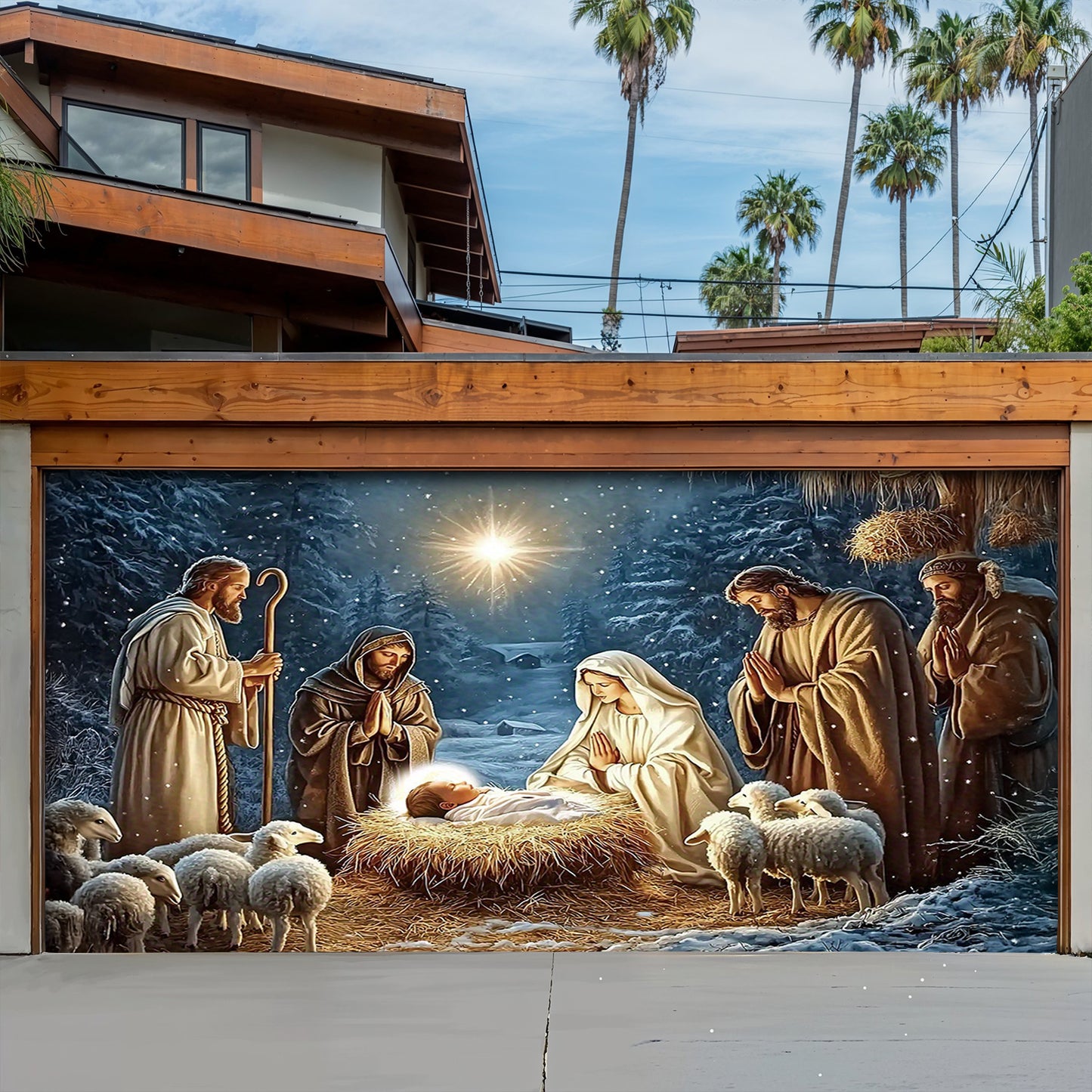 Lorva Christmas Garage Door Banner Decoration Faith Love The Nativity Scene
