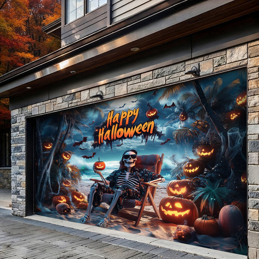 Lorva Halloween Garage Door Banner Decoration Spooky Halloween Beach Escape