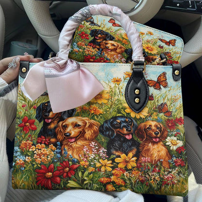 Lorva Leather Bag Beautiful Flowers Dachshund