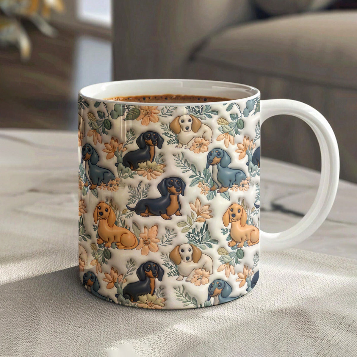 Lorva Dachshund  Flat Print Mug Classical Floral