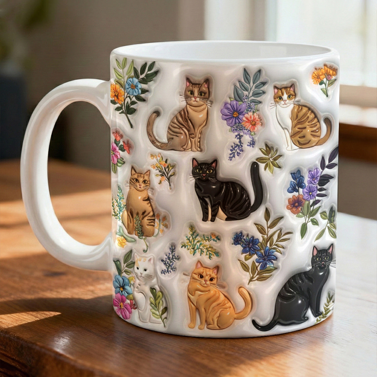 Lorva Mug Puffy Cute Floral Cats