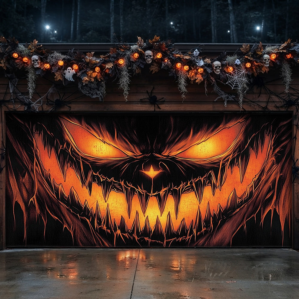 Lorva Halloween Garage Door Banner Decoration Dark Jack-O'-Lantern