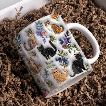 Lorva Mug Puffy Cute Floral Cats