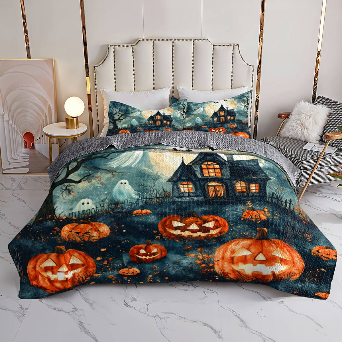 Halloween Lorva All Season Quilt 3-Piece Set Phantom Pumpkin