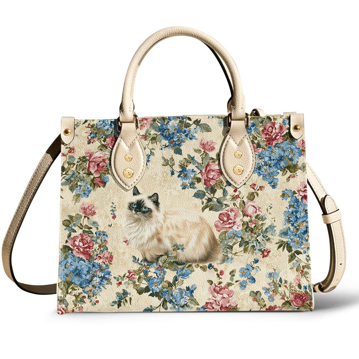 Lorva Cat Leather Bag Vintage Floral Cat