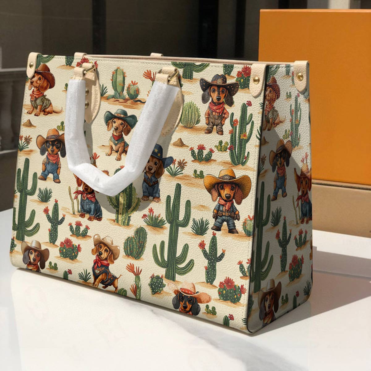 Lorva Dachshund Leather Bag Cowboy Cactus Crew