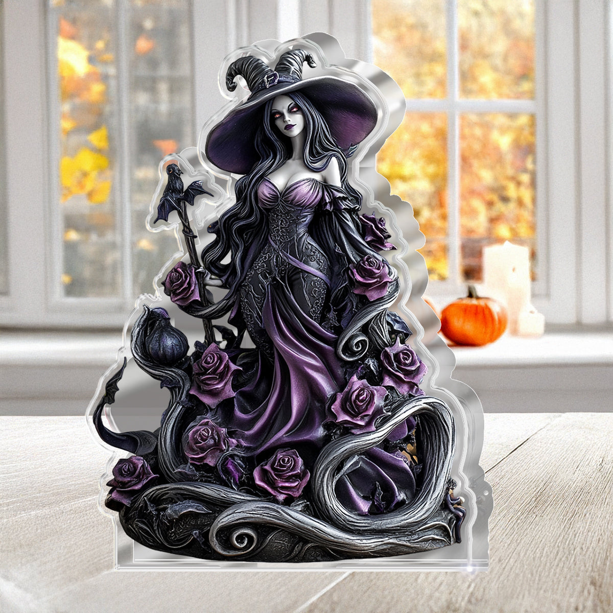 Witch Custom Shaped 2D Print Acrylic Plaque Gorgeous Roses Witch