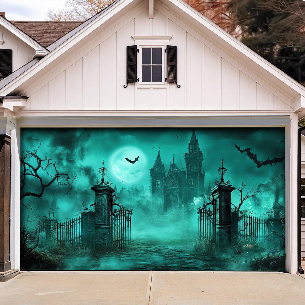 Lorva Halloween Garage Door Banner Decoration Haunted Cemetery Gate