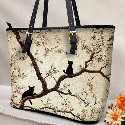 Lorva Black Cat Leather Tote Bag Soul
