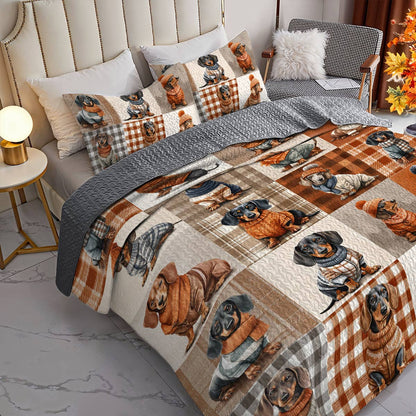 Dachshund Lorva All Season Quilt 3-Piece Set Plaid & Paws