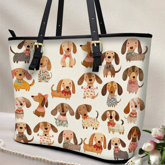 Lorva Dachshund Leather Tote Bag Cutie Doxie