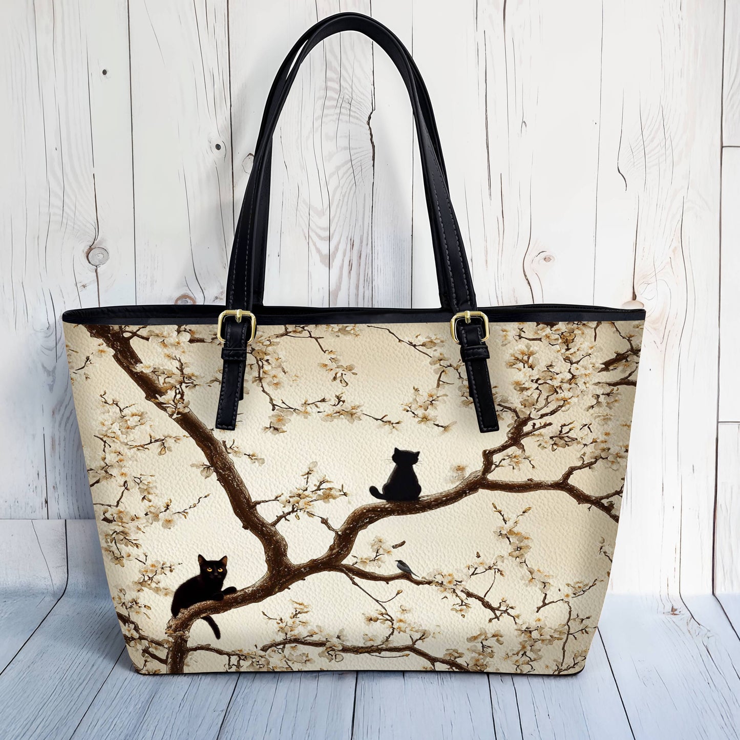 Lorva Black Cat Leather Tote Bag Soul