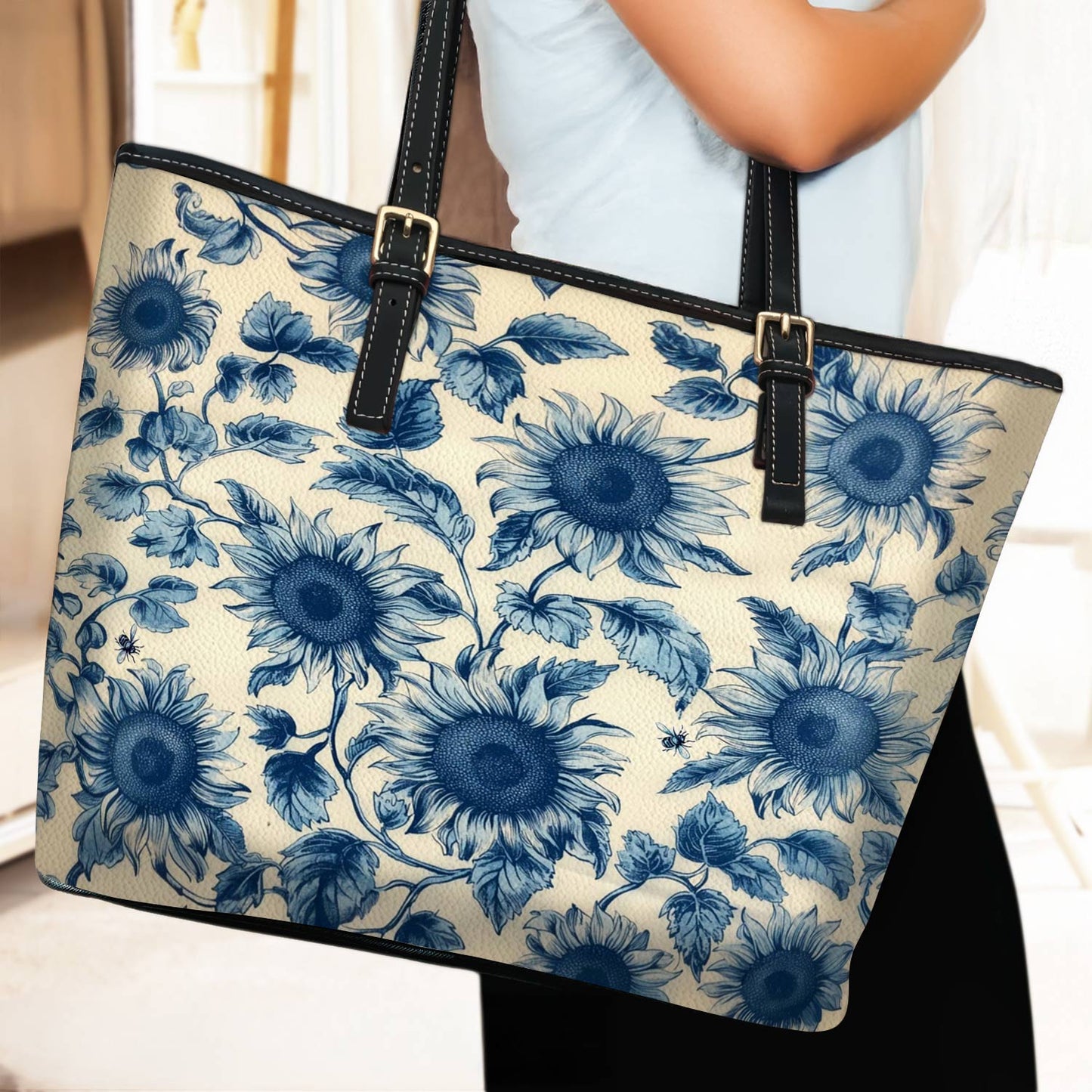 Lorva Sunflower Leather Tote Bag Azure Grace