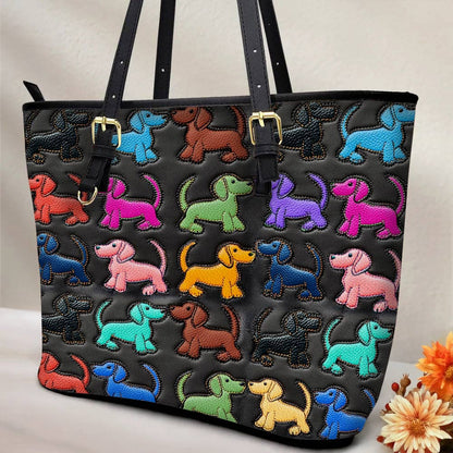 Lorva Dachshund Leather Tote Bag Colorful