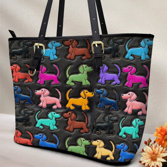 Lorva Dachshund Leather Tote Bag Colorful