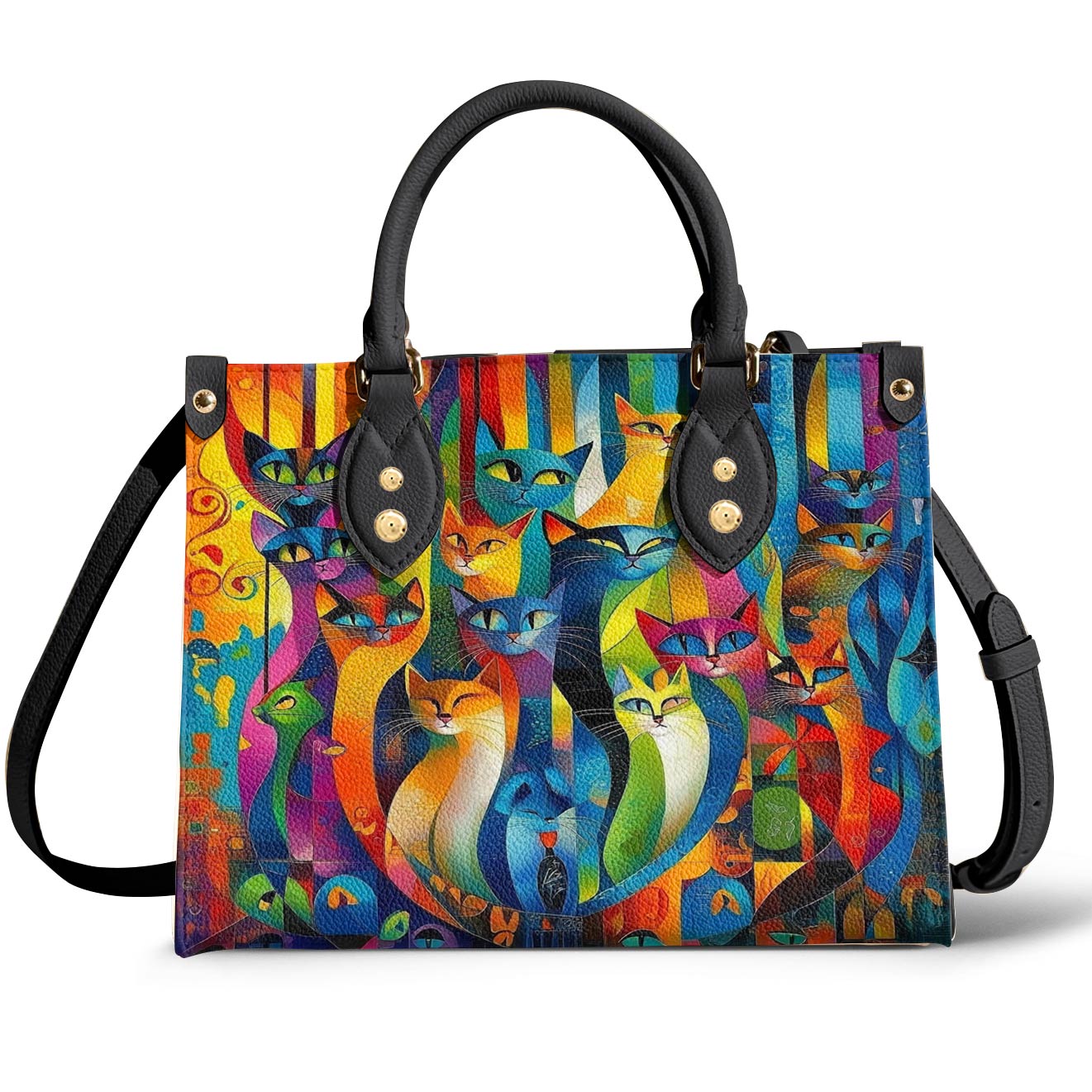Lorva Cat Leather Bag Rainbow Geometric