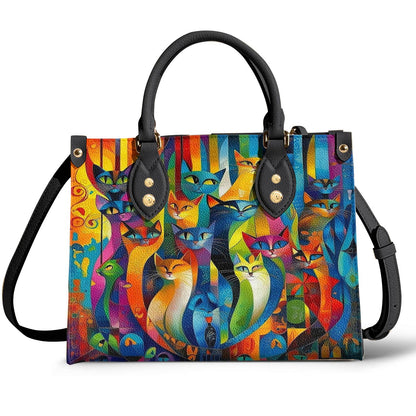 Lorva Cat Leather Bag Rainbow Geometric