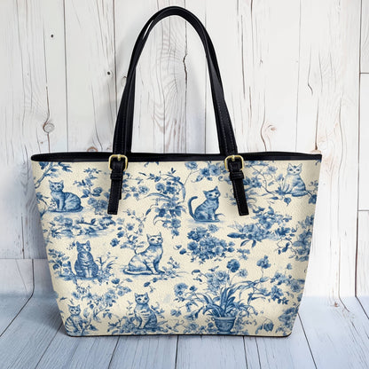 Lorva Leather Tote Bag Blue Garden Whiskers