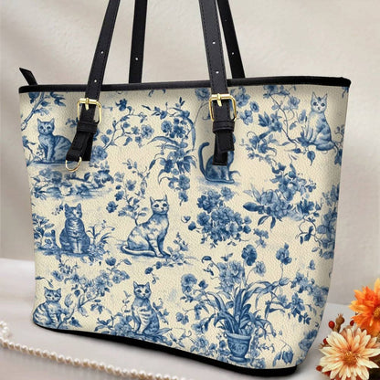 Lorva Leather Tote Bag Blue Garden Whiskers