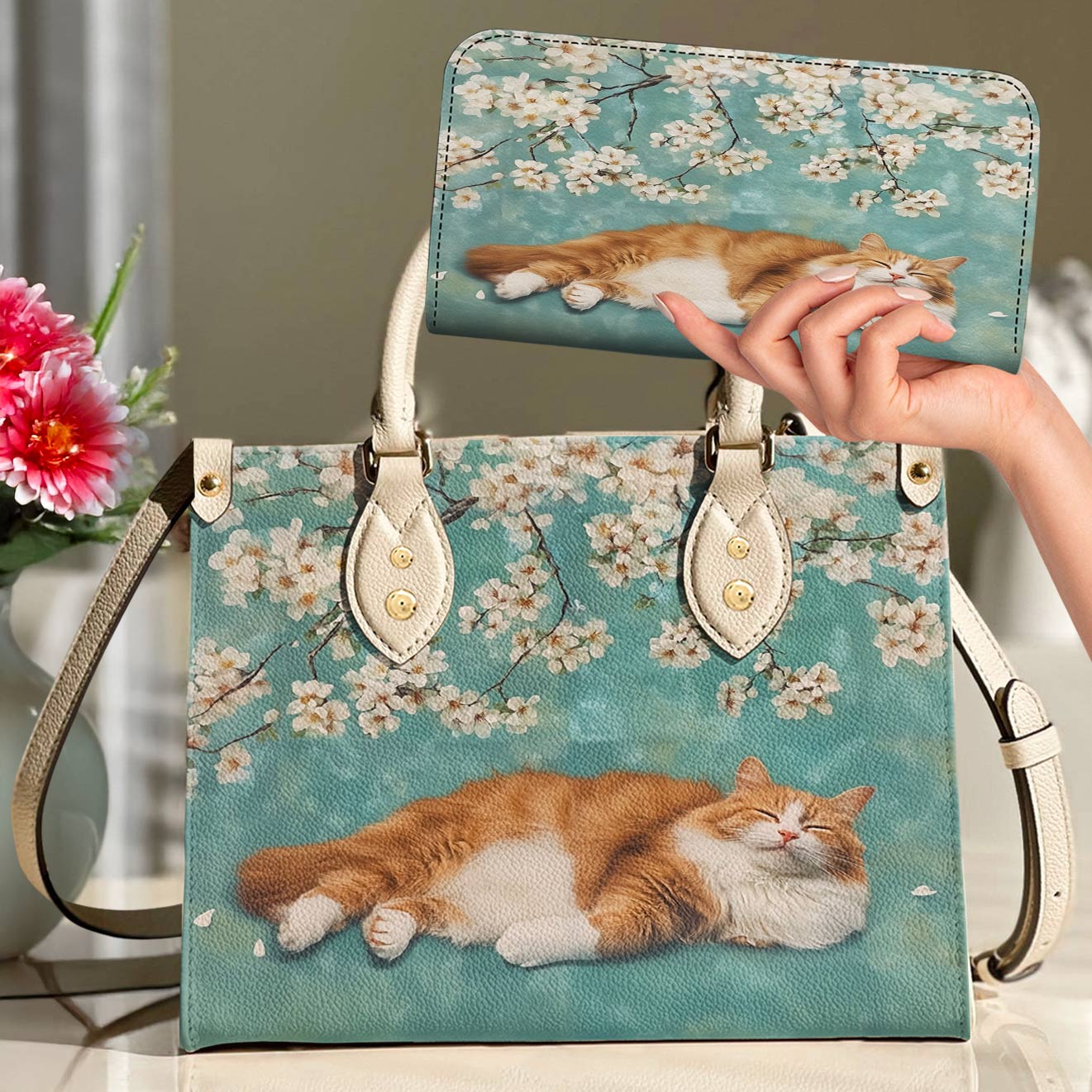 Lorva Cat Leather Bag Sleeping Blossom