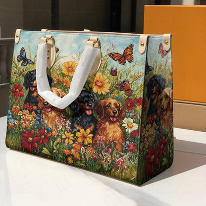 Lorva Leather Bag Beautiful Flowers Dachshund