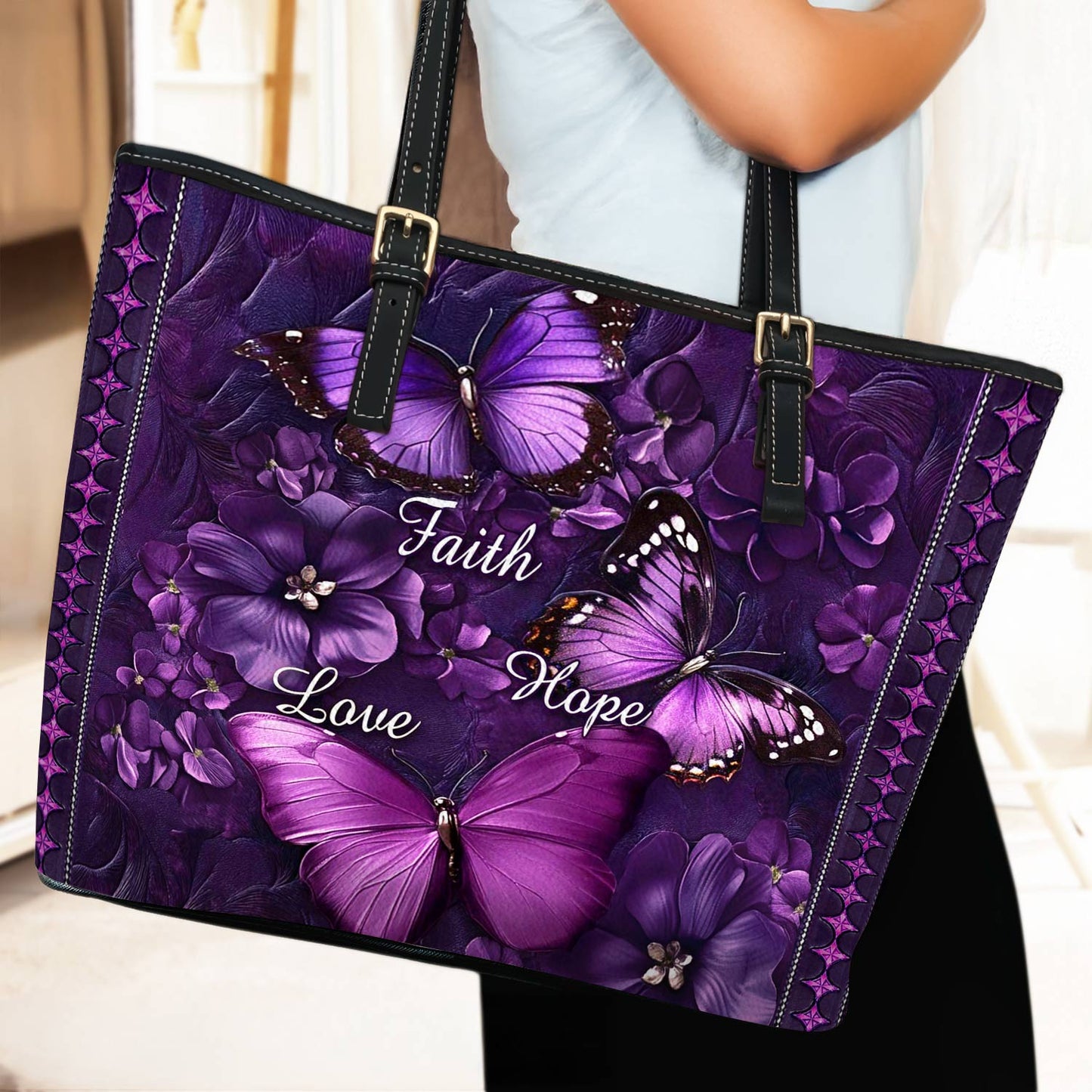Lorva Butterfly Leather Tote Bag Faith Hope Love