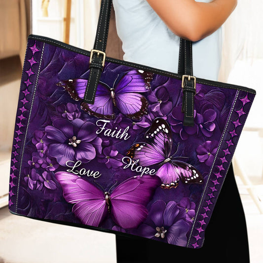 Lorva Butterfly Leather Tote Bag Faith Hope Love