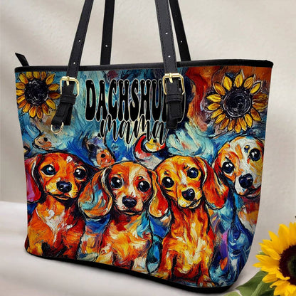 Lorva Dachshund Leather Tote Bag Whimsical