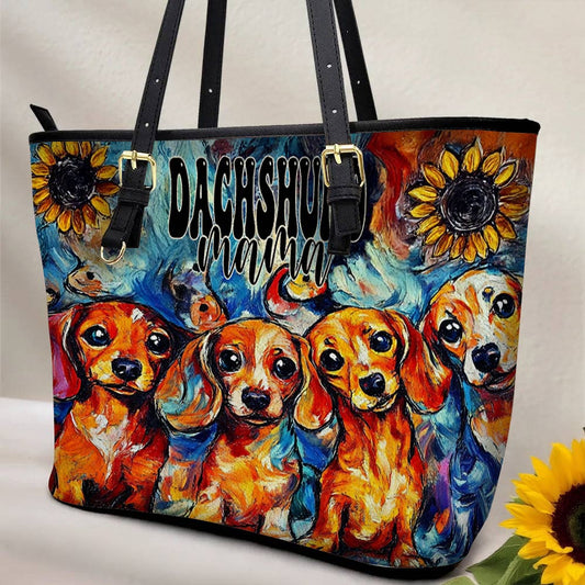 Lorva Dachshund Leather Tote Bag Whimsical