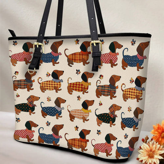 Lorva Dachshund Leather Tote Bag Joyful