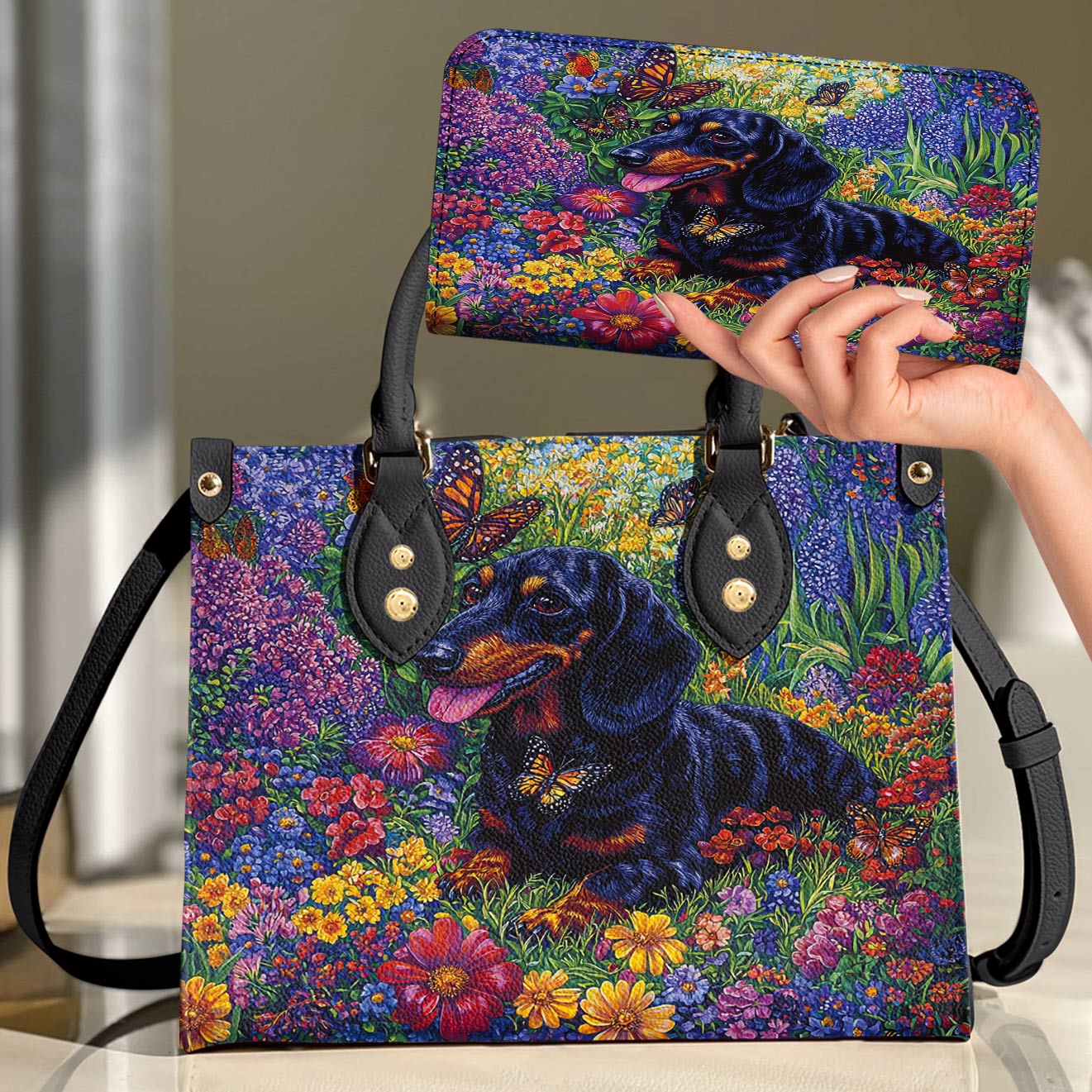 Lorva Leather Bag Garden Dachshund Delight