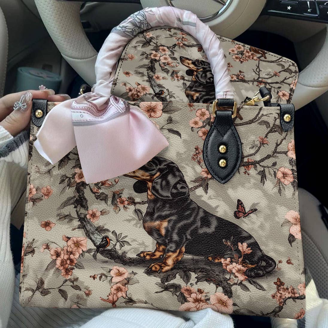 Lorva Dachshund Leather Bag Royal Garden Romp