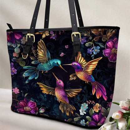 Lorva Hummingbird Leather Tote Bag Twilight Blooms
