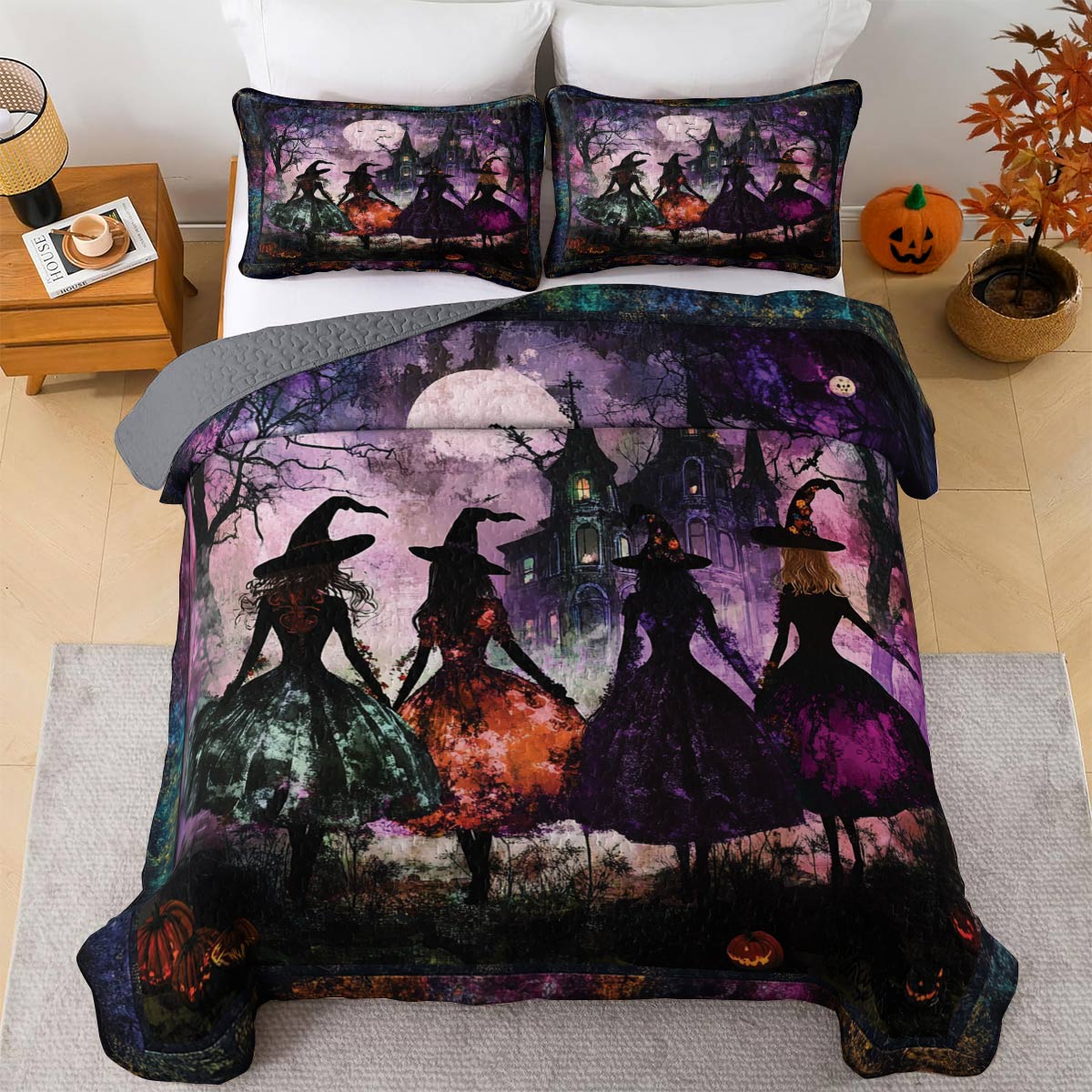 Witch Lorva All Season Quilt 3-Piece Set Mystic Moon Witches