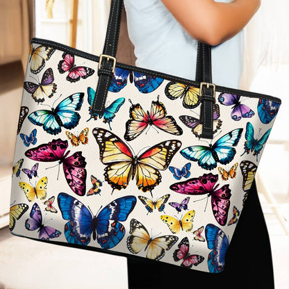 Lorva Leather Tote Bag Colorful Butterflies