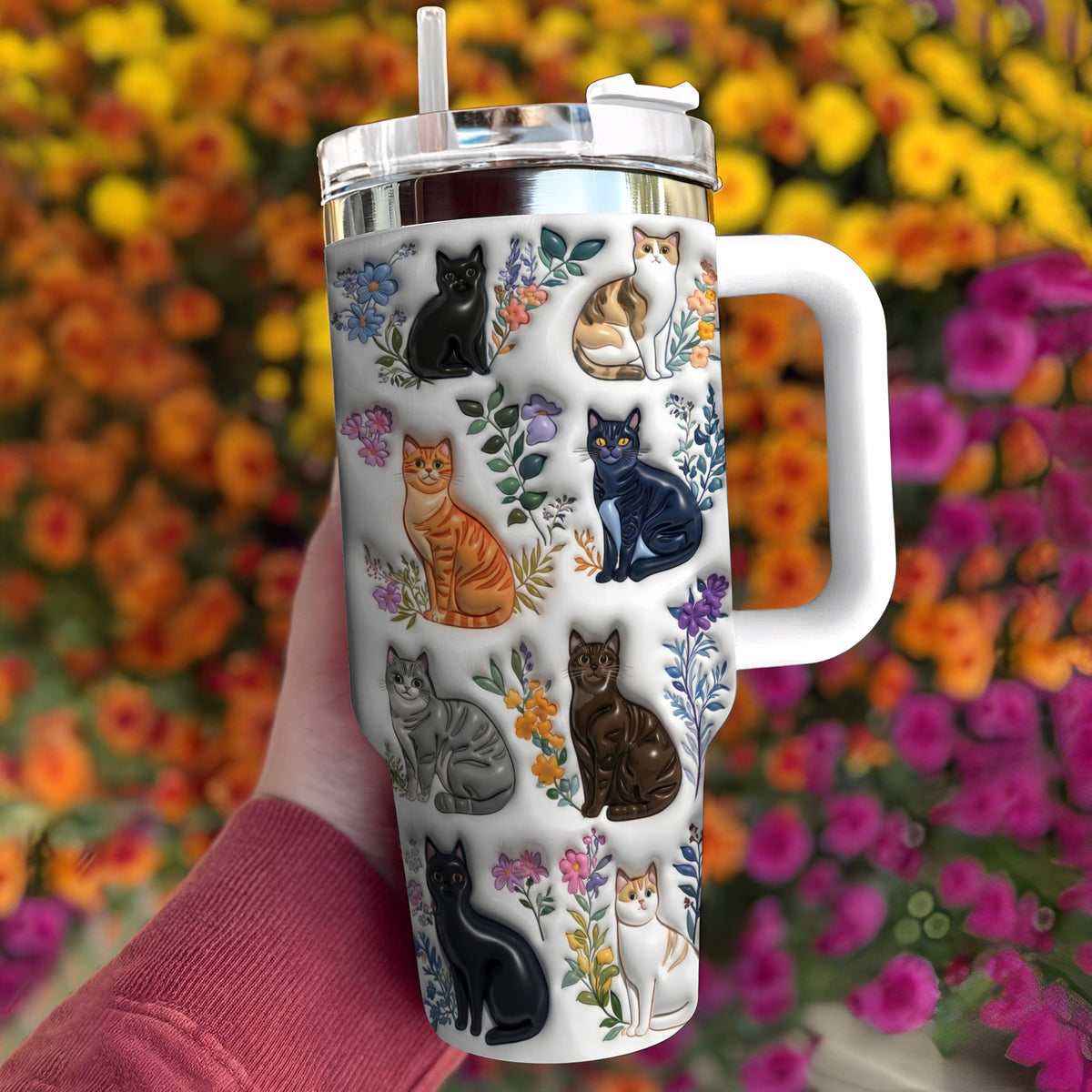 Lorva Tumbler Puffy Charming Floral Cats