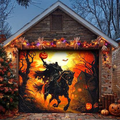 Lorva Halloween Garage Door Banner Decoration Headless Horseman’s Halloween Ride