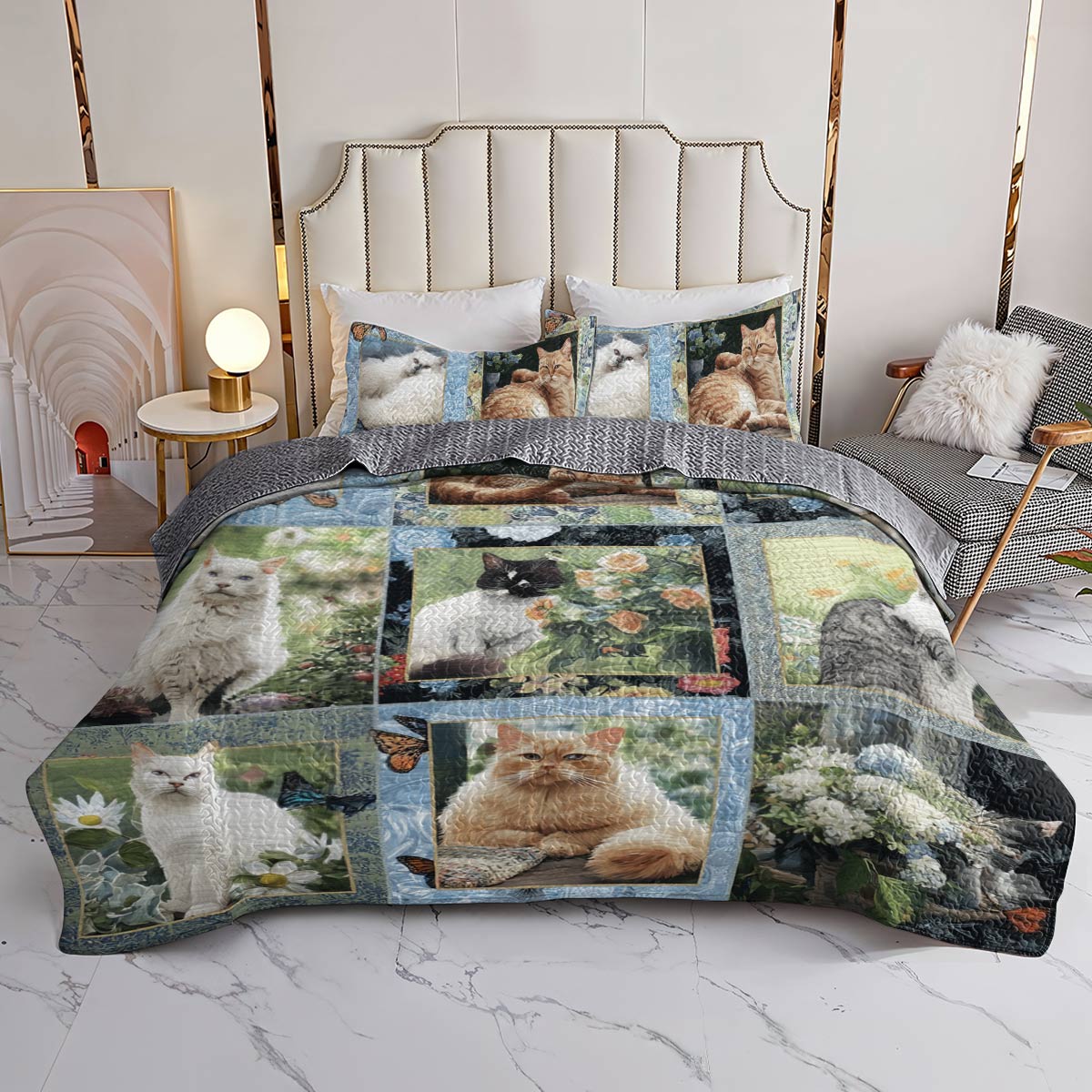 Lorva All Season Quilt 3-Piece Set Gentle Cat Garden