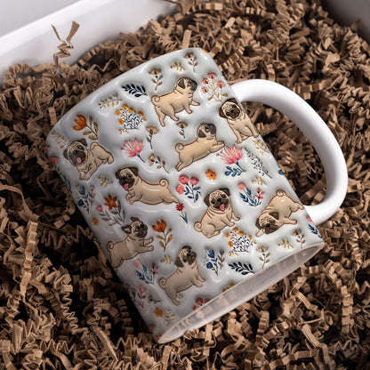 Lorva Pug Flat Print Mug Happy Field Flowers