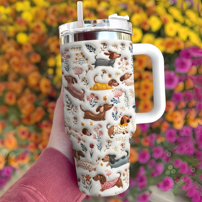 Lorva Dachshund Tumbler Happy Field Flowers