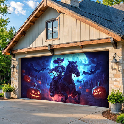 Lorva Halloween Garage Door Banner Decoration Haunted Cowboy Ride