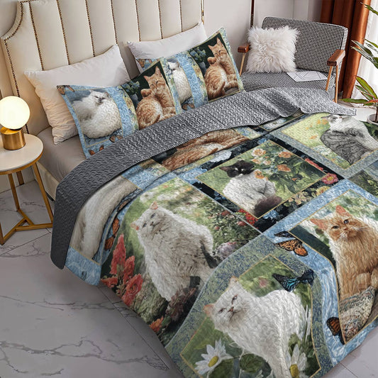 Lorva All Season Quilt 3-Piece Set Gentle Cat Garden