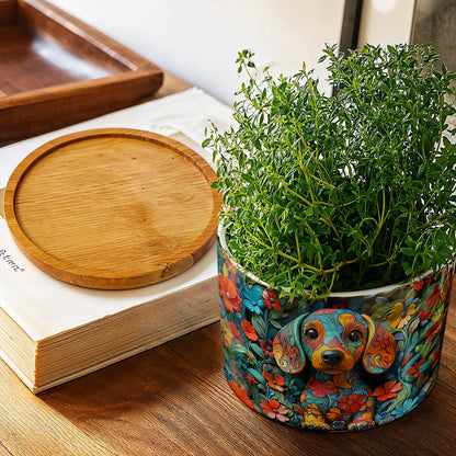 Lorva Dachshund Flat Print Ceramic Plant Pot Charming Floral Dachshund