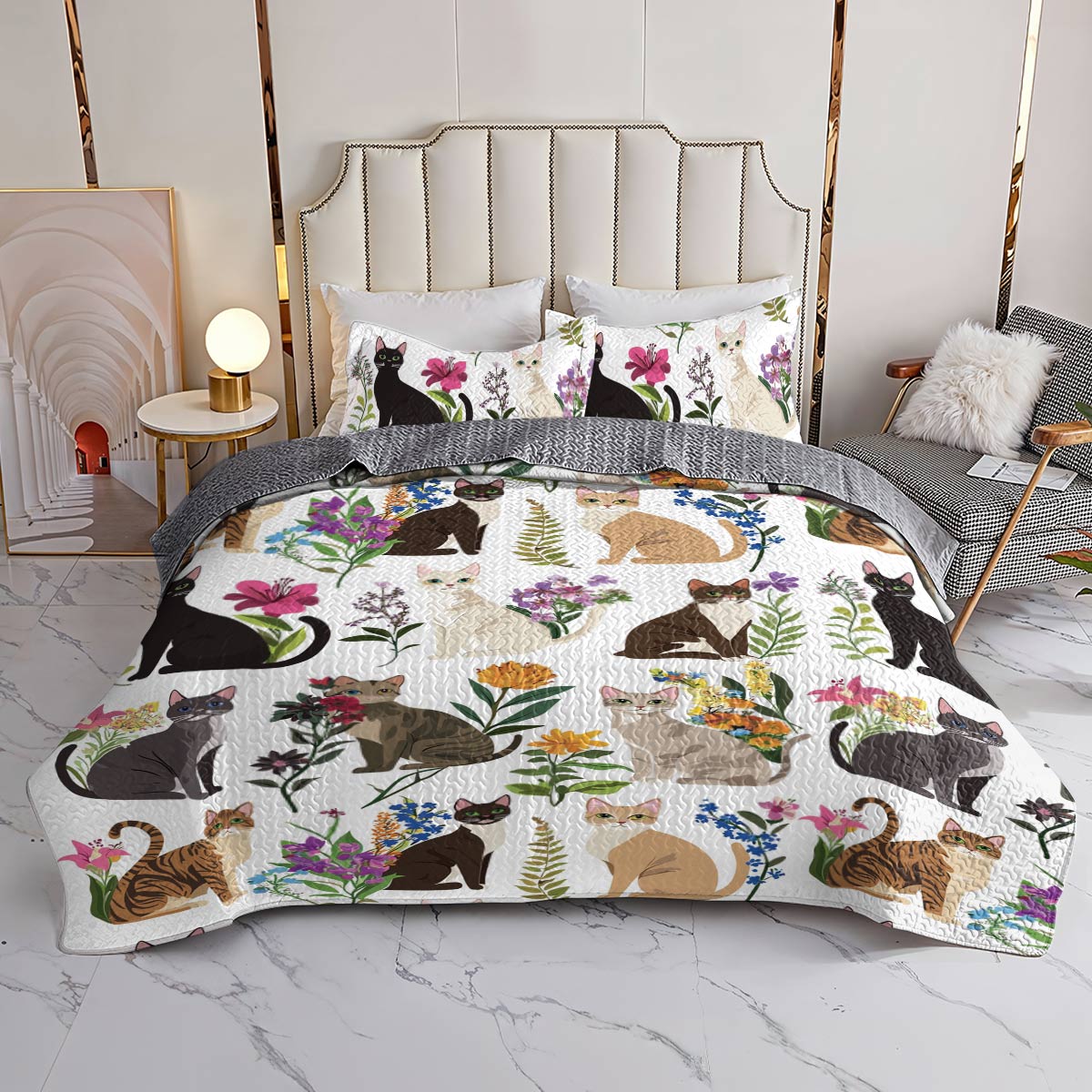 Lorva All Season Quilt 3-Piece Set Dreaming Kittens Garden