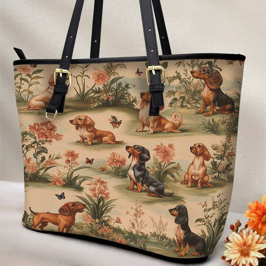 Lorva Dachshund Leather Tote Bag Whimsy Meadow Hounds