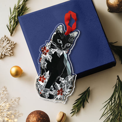 Lorva Black Cat 2D Acrylic Ornament Flowers Frosted